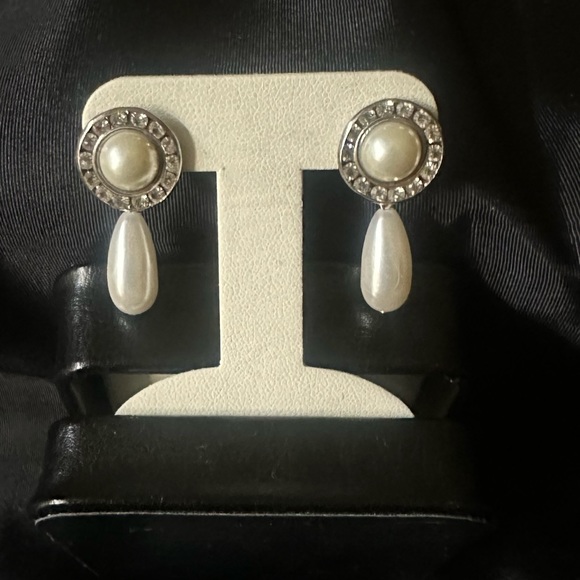 Faux Pearl & Rhinestone Earrings - Picture 4 of 4